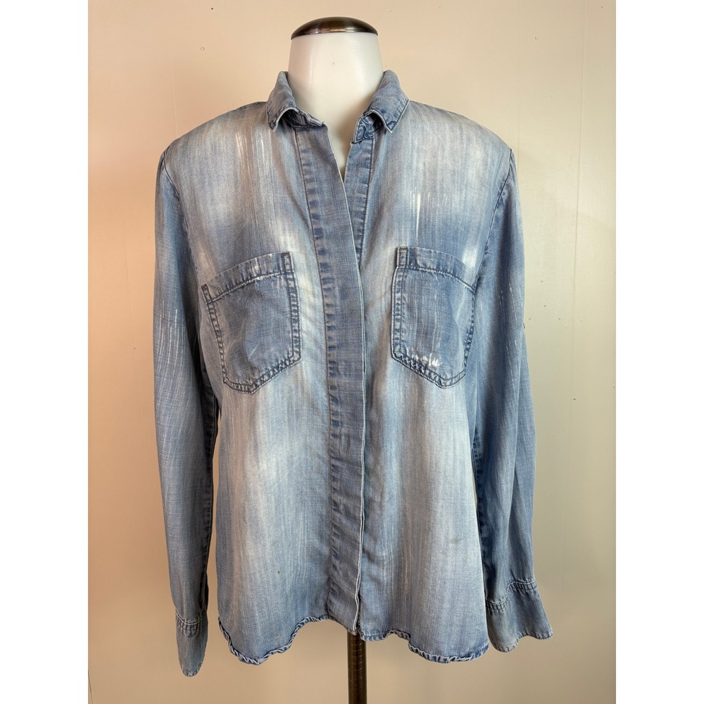 Cloth & Stone Button Down Shirt Small Blue Chambray Tencel High Low Women